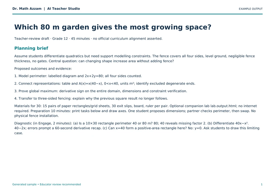 Preview of generated lesson plan output